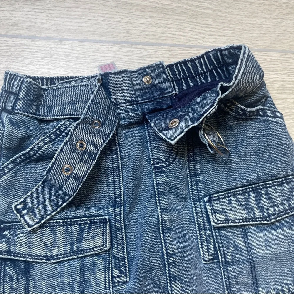 Justice Denim Blue Jean Cargo Pockets Skirt with attached Shorts Girl’s Size 8